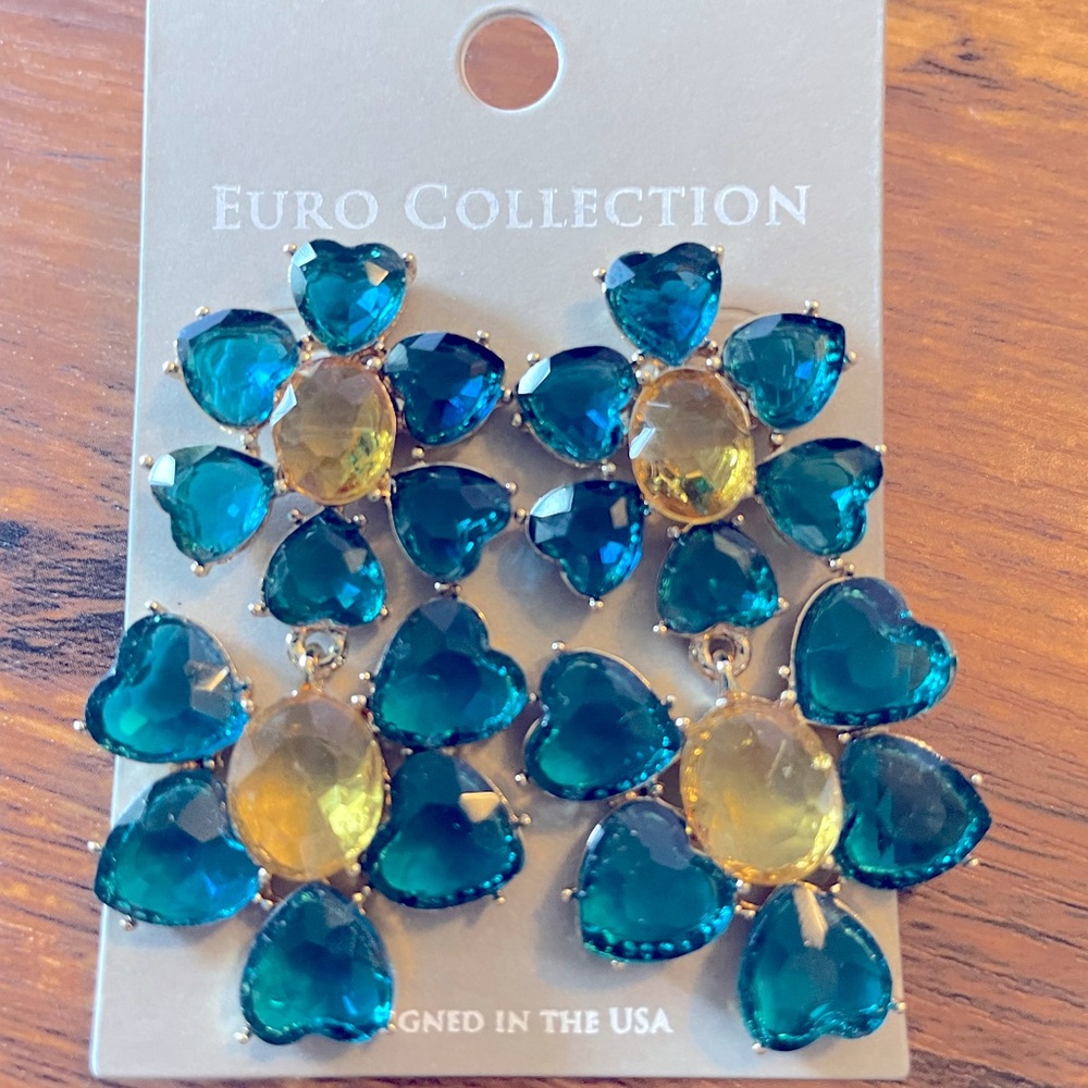 Blue and Yellow Flower Statement Earrings